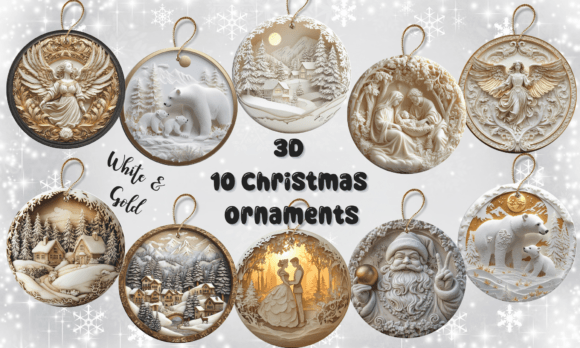 3D - 10 Christmas Ornaments: Festive Illustrations