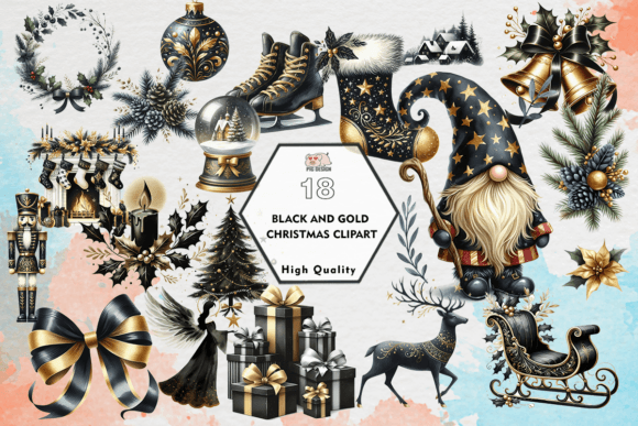 Black and Gold Christmas Clipart PNG: Premium Illustrations