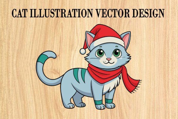Cat Christmas Illustration Vector Design Review