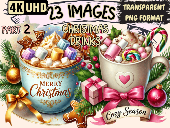 Christmas Drinks Clipart P2: Festive Illustrations