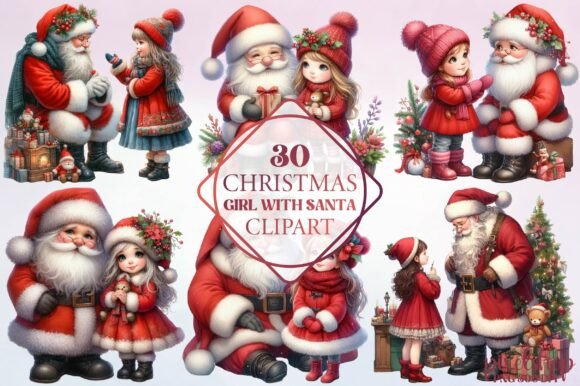 Christmas Girl with Santa Clipart for Illustrations