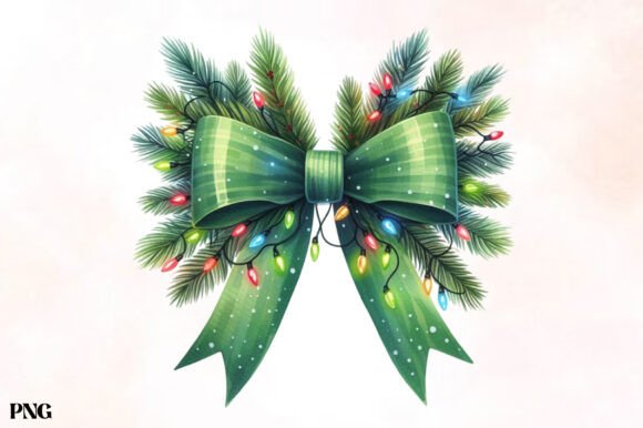 Christmas Green Bow Clipart: Festive Illustrations