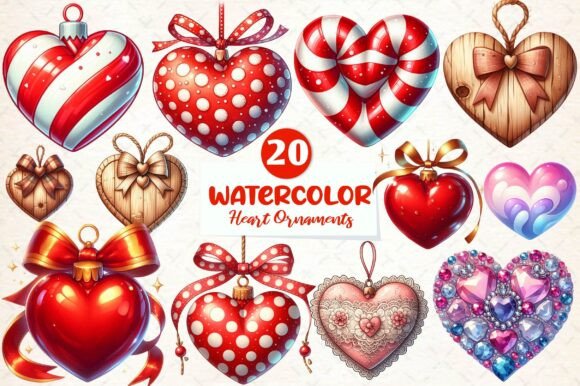 Christmas Heart Ornaments Clipart for Illustrations