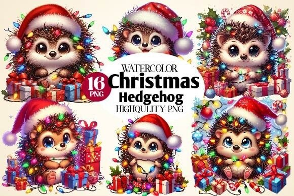 Christmas Hedgehog Clipart Bundle: Festive Illustrations
