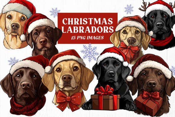 Christmas Labradors Dog PNG Art Clipart Illustrations