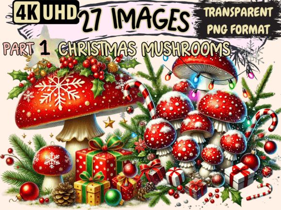 Christmas Mushrooms Clipart P1 Illustrations Review