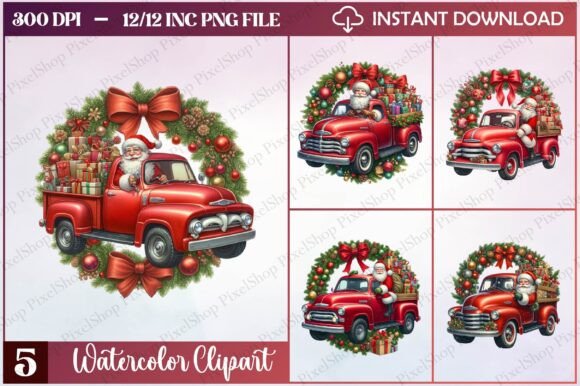 Christmas Santa Driving Clipart: Festive Illustrations