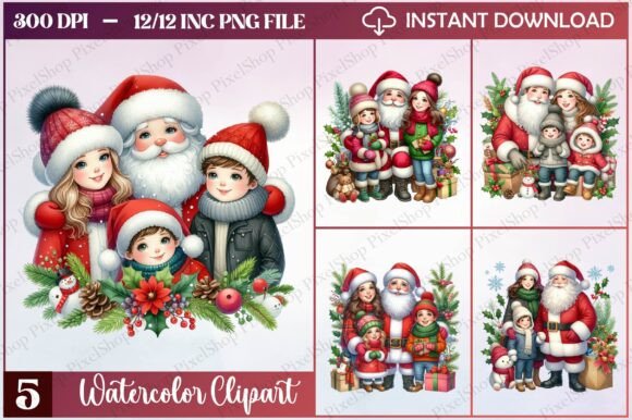 Christmas Santa Family Clipart: Illustrations for Branding