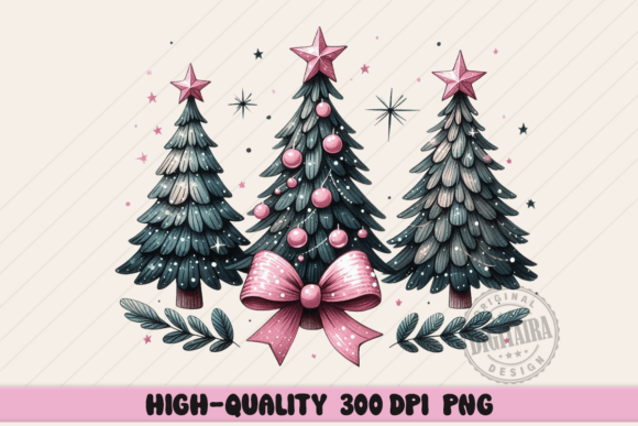 Coquette Christmas Trees PNG: Illustrations for Crafters