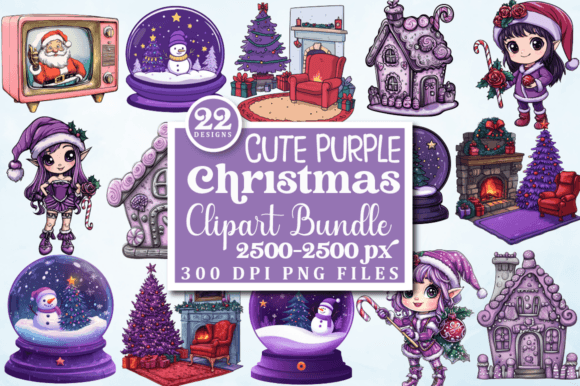 Cute Purple Christmas Clipart Bundle: Illustrations Review