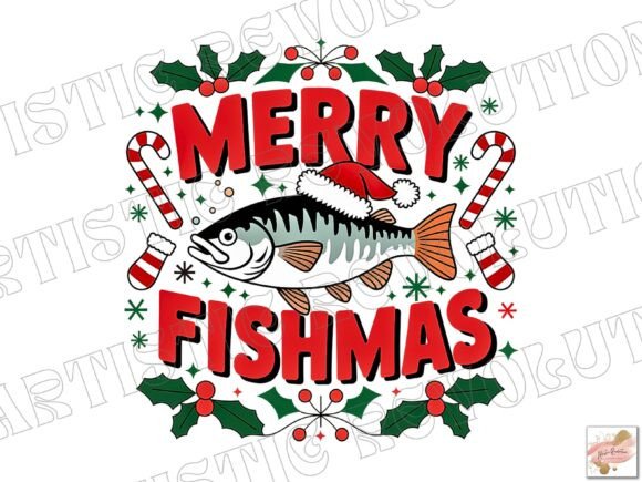 Funny Christmas Fishing PNG: Festive Illustrations