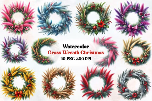 Grass Wreath Christmas Sublimation: Illustrations