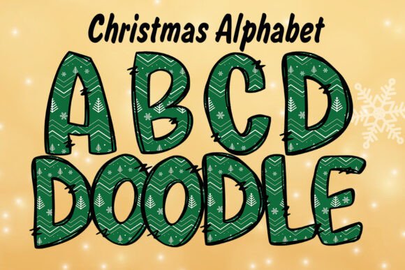 Green Christmas Alphabet Clipart: Festive Illustrations