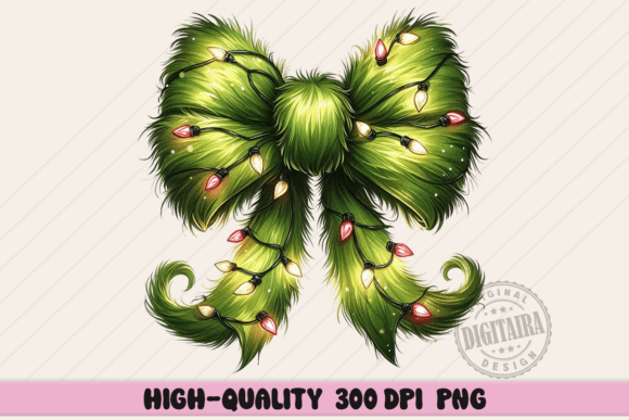 Green Fur Coquette Bow: Festive Illustrations