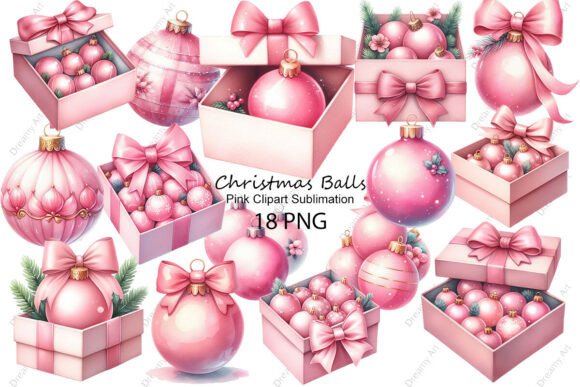 Pink Christmas Balls Clipart Sublimation Illustrations