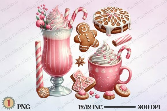 Pink Christmas Coffee Illustrations Review