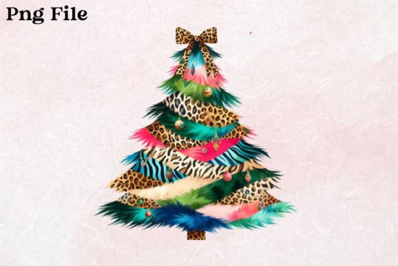 Rainbow Leopard Christmas Tree PNG Illustrations
