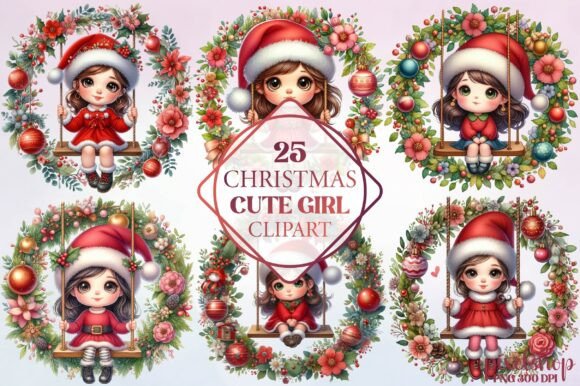 Review: Watercolor Christmas Cute Girl Clipart for Stitchers
