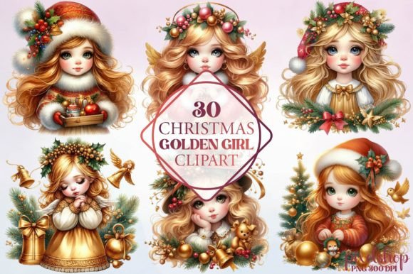 Review: Watercolor Christmas Golden Girl Clipart for Embroidery