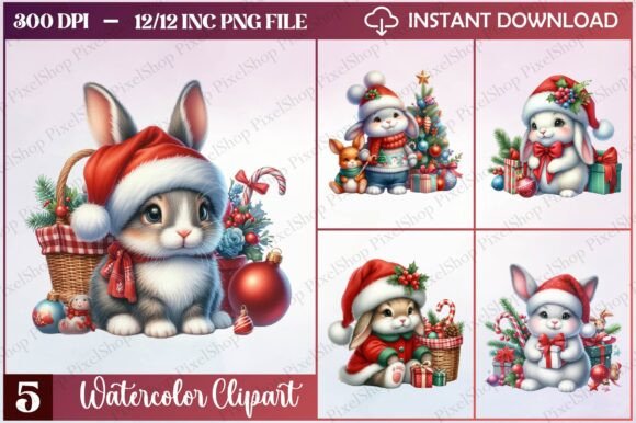 Review: Watercolor Christmas Rabbit Clipart for Embroidery