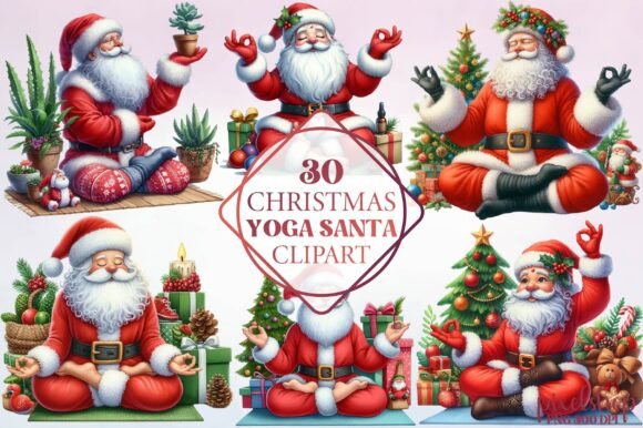 Review: Watercolor Christmas Yoga Santa Clipart for Embroidery