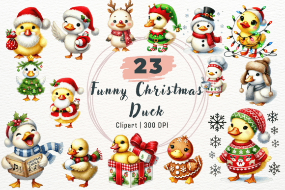 Review: Watercolor Funny Christmas Duck Clipart for Stitchers