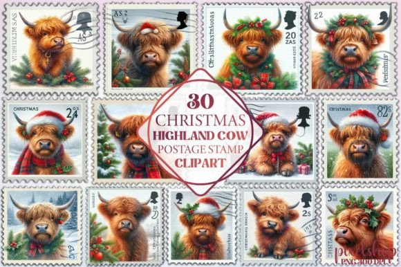 Reviewing Christmas Highland Cow Stamp Illustrations