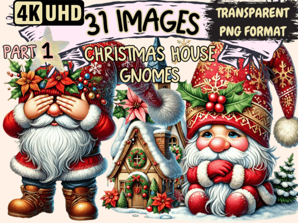 Reviewing Christmas House Gnomes Clipart P1 for Embroidery