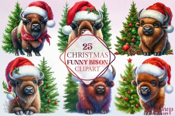 Reviewing Watercolor Christmas Funny Bison Clipart