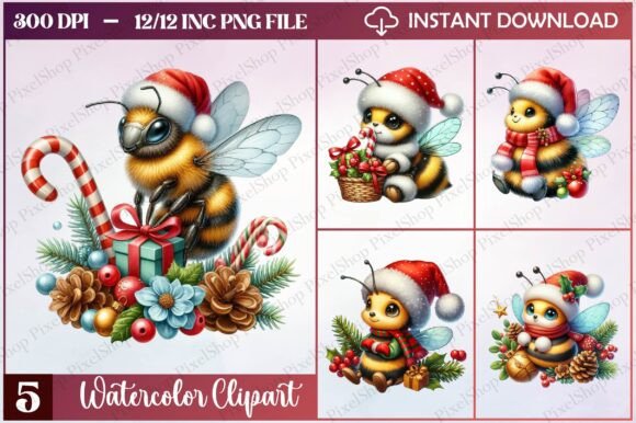 Watercolor Christmas Bee: Festive Illustrations