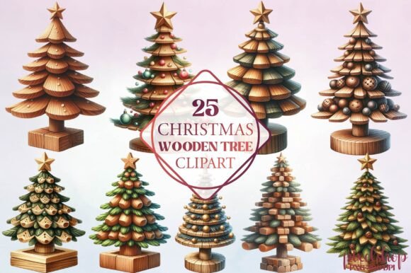 Watercolor Christmas Tree Clipart & Illustrations