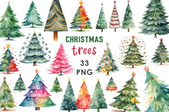 Watercolor Christmas Trees Clipart Set Review
